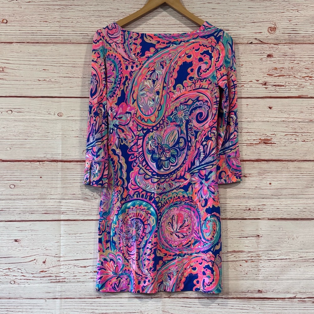 Lilly Pulitzer UPF 50+ Sophie Dress in Blue Currant Drop Me A Lime Sz XS - Picture 12 of 14